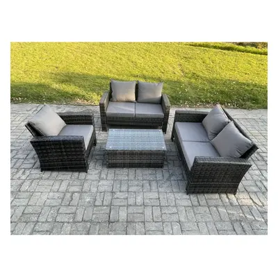 Fimous Wicker Rattan Garden Furniture Sofa Set with Rectangular Coffee Table Double Seat Sofa Ch