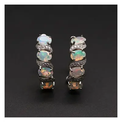 (white) Bolaijewelry,good Quality Ethiopia Opal Clasp Silver Earring Oval Cut 4*6mm 4ct Sterling