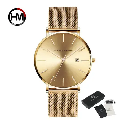 (gold) Hannah Martin Classic Bauhaus Design Men Watch Dark Blue Japan Quartz Waterproof Fashion 