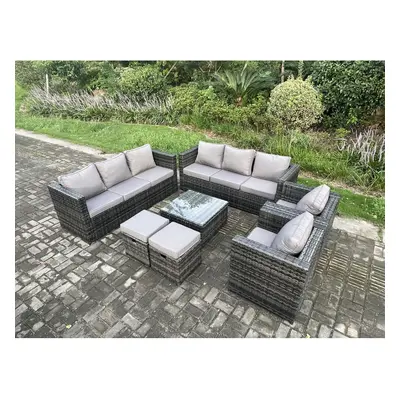 Fimous Seater Rattan Garden Furniture Sofa Set with Armchairs Square Coffee Table Outdoor Rattan