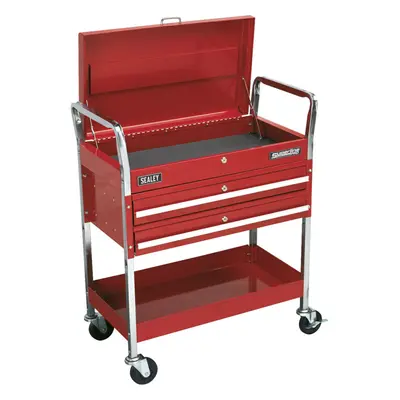 Heavy Duty Level Workshop Trolley - Lockable Top & Drawers - Four Castors