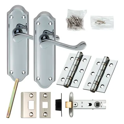 Door Handle & Latch Pack Chrome Victorian Scroll Lever Backplate x 47mm