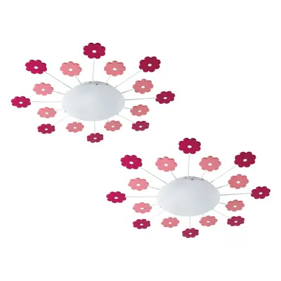 2 PACK Wall Flush Ceiling Light Colour Pink Shade White Satin Glass E27 1x60W