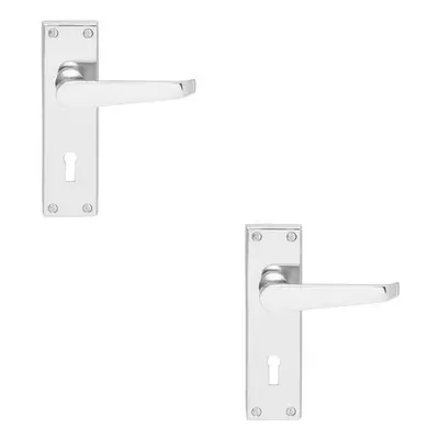 2x Victorian Flat Lever on Lock Backplate Handle x 42mm Polished Chrome