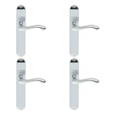 4x PAIR Curved Handle on Long Slim Latch Backplate x 40mm Satin Chrome