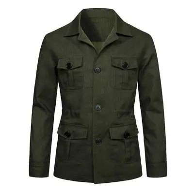 (army green, 4XL) Mens Coats Safari Jacket Linen British Retro Gentry Suit Pockets Outerwear Fas