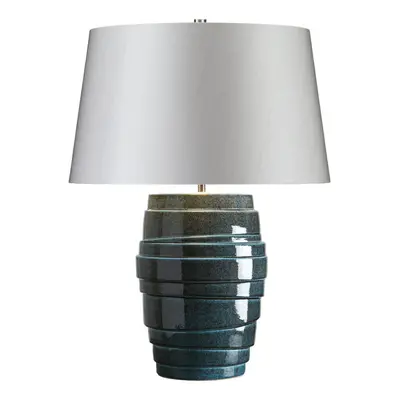 Table Lamp Linear Ridged Blue Glaze Silver Sheer Fabric Shade LED E27 60W