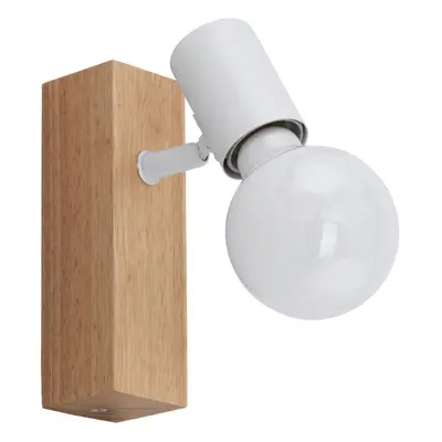 Wall Spot Light Backplate Colour Brown Wood Oak Look White Shade Bulb E27 10W