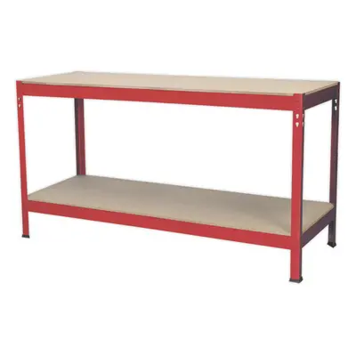 1.5m x 0.6m Workbench - Wooden Top & Storage Shelf - Steel Frame Work Station