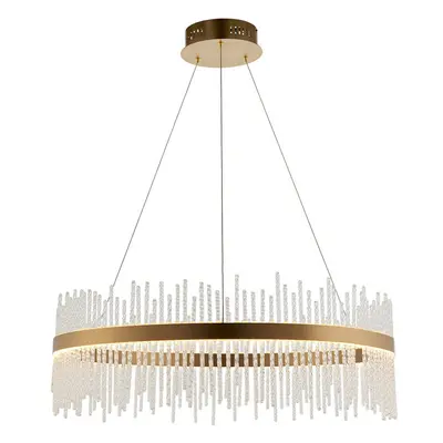 Brushed Gold Ceiling Pendant Light - Decorative Glass Rods - Integrated LED