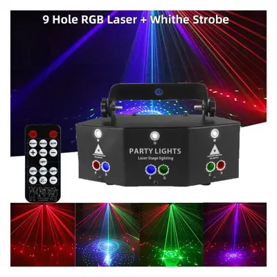 (9 Hole RGB Laser AU Plug) Eye Rgb Disco Dj Beam Laser Light Projector Dmx Remote Strobe Stage L