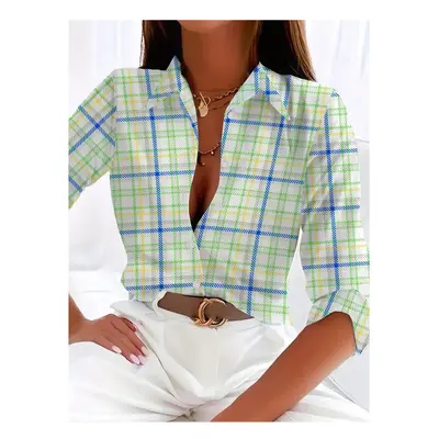 (B25SLTH249913512, M) Fashion Luxury Women's Shirt Chain Printed Women's Blouse Spring Long Slee