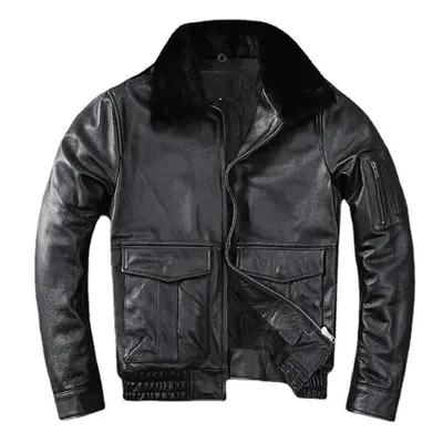 (black leather jacket, 3XL) Chinese Size New Air Force Flight Genuine Cow Leather Men&apos;s Jac