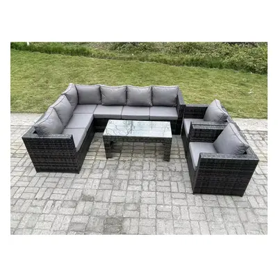 Fimous Seater Rattan Corner Sofa Lounge Sofa Set With Rectangular Coffee Table Arm Chair Dark Gr