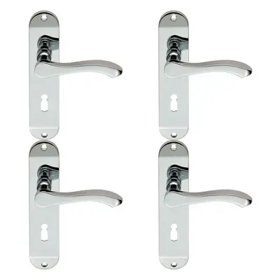 4x PAIR Scroll Lever Door Handle on Lock Backplate x 40mm Polished Chrome