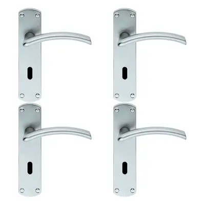 4x PAIR Arched Lever on Lock Backplate Door Handle x 42mm Satin Chrome