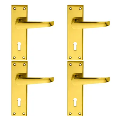 4x PAIR Straight Victorian Handle on Lock Backplate x 43mm Polished Brass