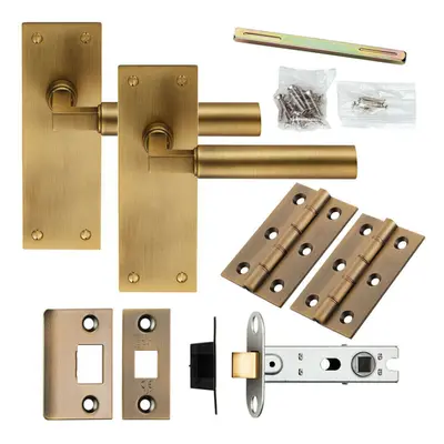 Door Handle & Latch Pack Antique Brass Straight Round Bar Lever Slim Backplate