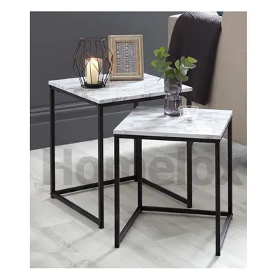 New Loft Range Modern Set Of Marble Effect Nest Of Table With Metal Frame