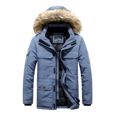 (blue, XL) Cotton-padded Jacket Men&apos;s Autumn And Winter Thickened Cotton-padded Jacket Mid-