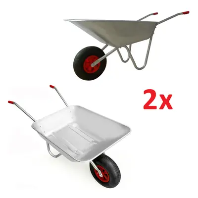 ( Pack of ) 65L Metal Heavy Duty Galvanised Wheelbarrow 12" Pneumatic Inflatable Tyre Garden