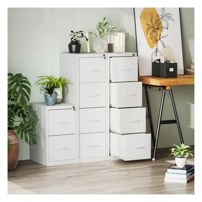 HOMCOM Drawer Filing Cabinet Steel File Cabinet for A4 Letter Size White