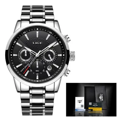 (Silver Black) Lige Military Sports Waterproof Men Wrist Watch