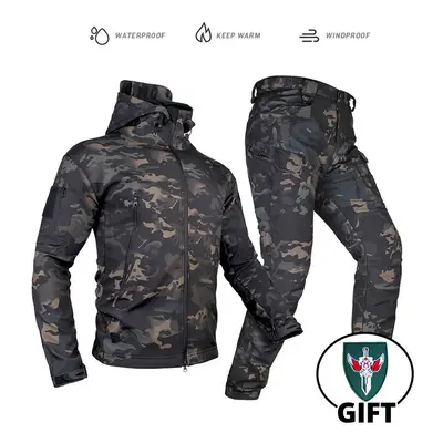 (LY AY Suit, L) Tactical Jacket Fleece Winter Men Hiking Jackets Windbreaker Waterproof Soft She