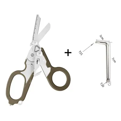 (Brown) Multifunction Emergency Shears Portable First Aid Tactical Folding Scissor Outdoor Survi