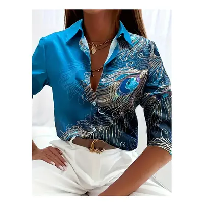 (B25SLTH24614150524, XL) Fashion Women's Button Top New Texture Printed Shirt Temperament Women'