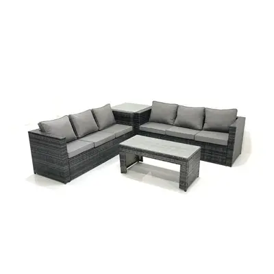 Fimous Garden Outdoor Rattan Furniture Set with Sofa Coffee table Side Tables Dark Grey Mixed