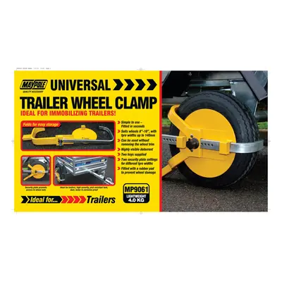 8"-10" 140mm Trailer Wheel Clamp - Maypole Caravan Mp9061 Security - wheel clamp trailer maypole