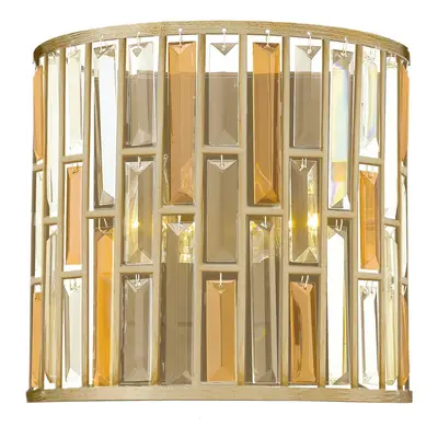 Twin Wall Light Prisms of Amber Pearl & Clear Crystal Silver Leaf LED E14 60W