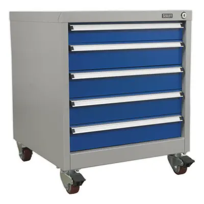 5 Drawer Mobile Industrial Cabinet - Heavy Duty Drawer Slides - x 60mm Wheels