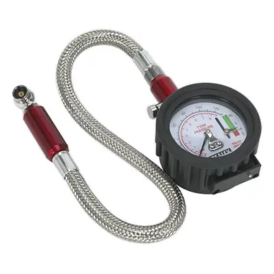 120psi Premium Tyre Pressure Gauge & Tread Depth Reader - 335mm Armoured Hose