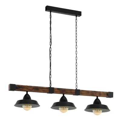 Hanging Ceiling Pendant Light Black & Rustic Wood Bulb Kitchen Island Dining