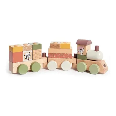 Wooden Stacking Train, Wooden Baby Toy Train, Wooden Shape Sorter with Carriages and Stackable P