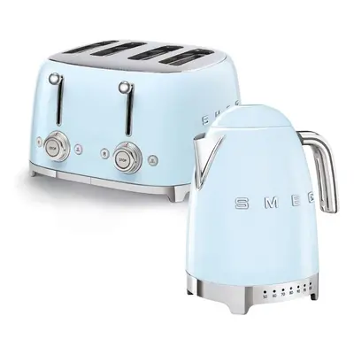 Smeg 1.7L 3Kw Variable Temperature Kettle and Slice Toaster Bundle in Pastel Blue