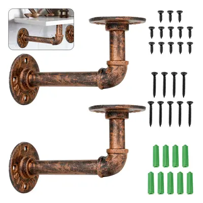 2x pipe shelf brackets Industrial Iron Rustic Wall Floating Shelves