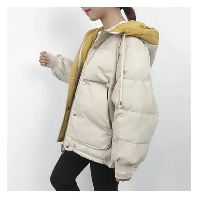 (beige, M) Ladies Autumn Winter Fashion Temperament Cotton Jacket Short Loose Women French Down 