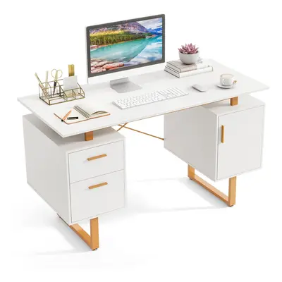 Computer Desk Home Office Desk with Floating Desktop-White