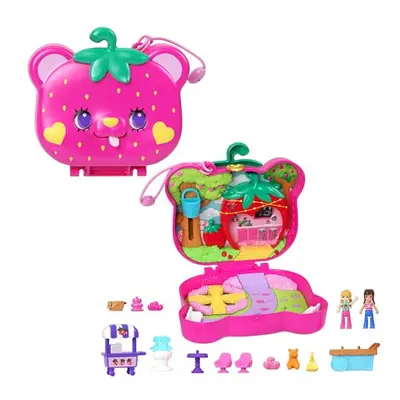 Polly Pocket Dolls and Playset, Travel Toy with Fidget Exterior, Straw-beary Patch Compact with 