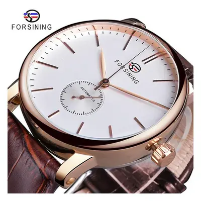 (rose gold) Forsining Minimalist Men&apos;s Mechanical Watch Slim Dial Automatic Casual Clock Ma