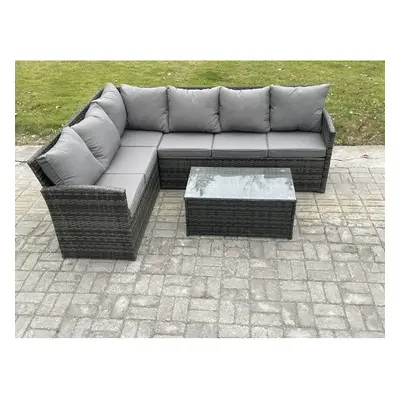 Fimous Rattan Lounge Corner Sofa Set Wicker PE Outdoor Garden Furniture Set with Rectangular Cof