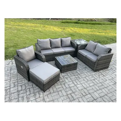 Fimous Rattan Garden Furniture Piece Patio Set With Reclining Chair Loveseat sofa Big Footstool 