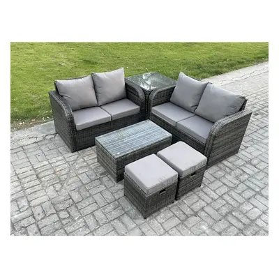 Fimous Outdoor Lounge Sofa Set Rattan Garden Furniture Set with Rectangular Coffee Table Small F