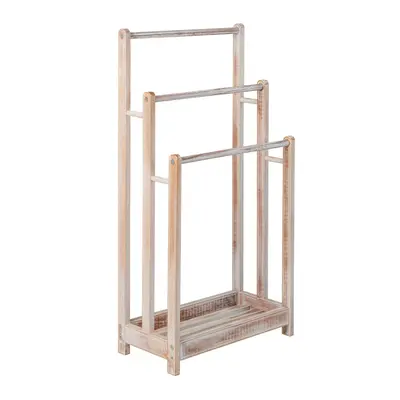 Wood Towel Drying Rack with Individual Bars & Bottom Storage Shelf