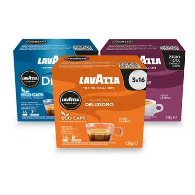 Lavazza, Medium Roast Trio, A Modo Mio, Coffee Capsules, Compostable, packs of Coffee Pods (48 C