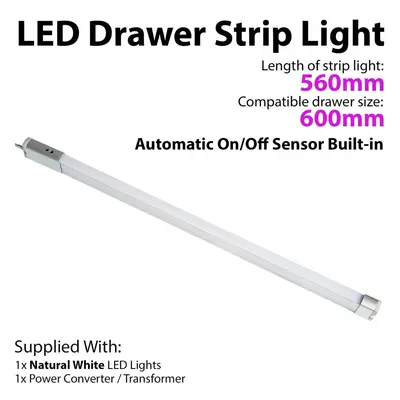 600mm LED Drawer Strip Light AUTO ON/OFF PIR SENSOR Kitchen Cupboard Door Unit