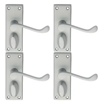 4x PAIR Victorian Scroll Handle on Privacy Backplate x 43mm Satin Chrome